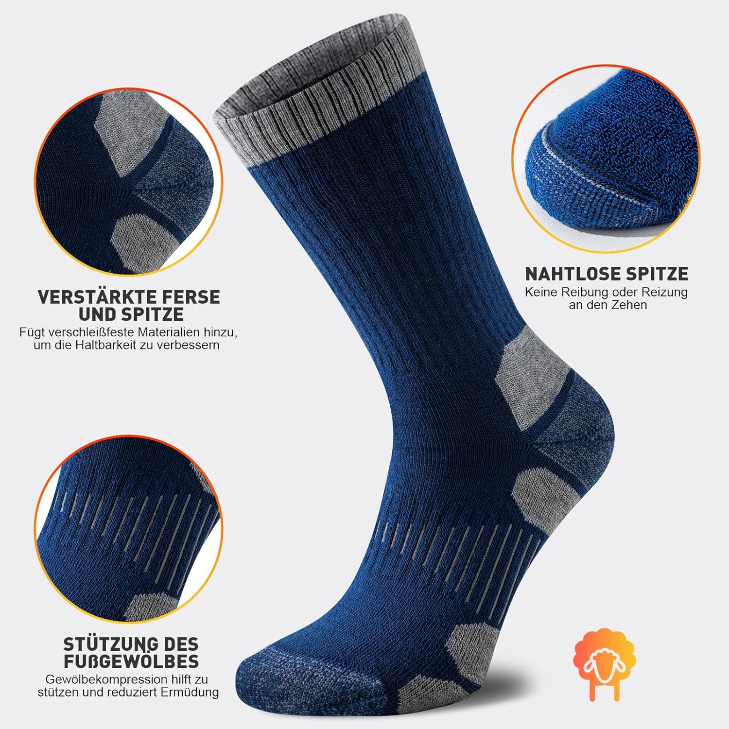 Thumbnail 4 de Niorasen Merino Wandersocken (3 Paar) – Sommer Outdoor & Trekkingsocken mit Anti-Blasen-Ausstattung