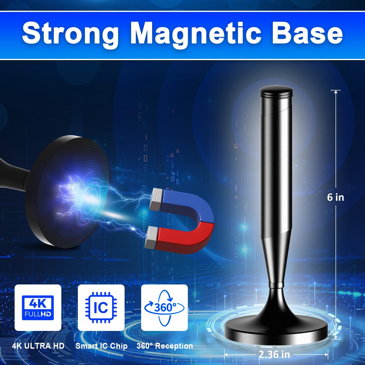 Thumbnail 6 de Indoor TV Aerial for Freeview & Freeview HD – 360° reception with magnetic base and 5m cable
