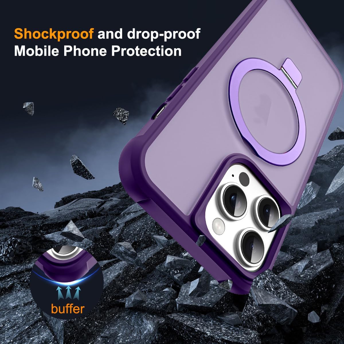Thumbnail 6 de SKYLMW Magnetic O-Ring Kickstand Case for iPhone 12 Pro Max / 13 Pro Max (6.7") - Purple