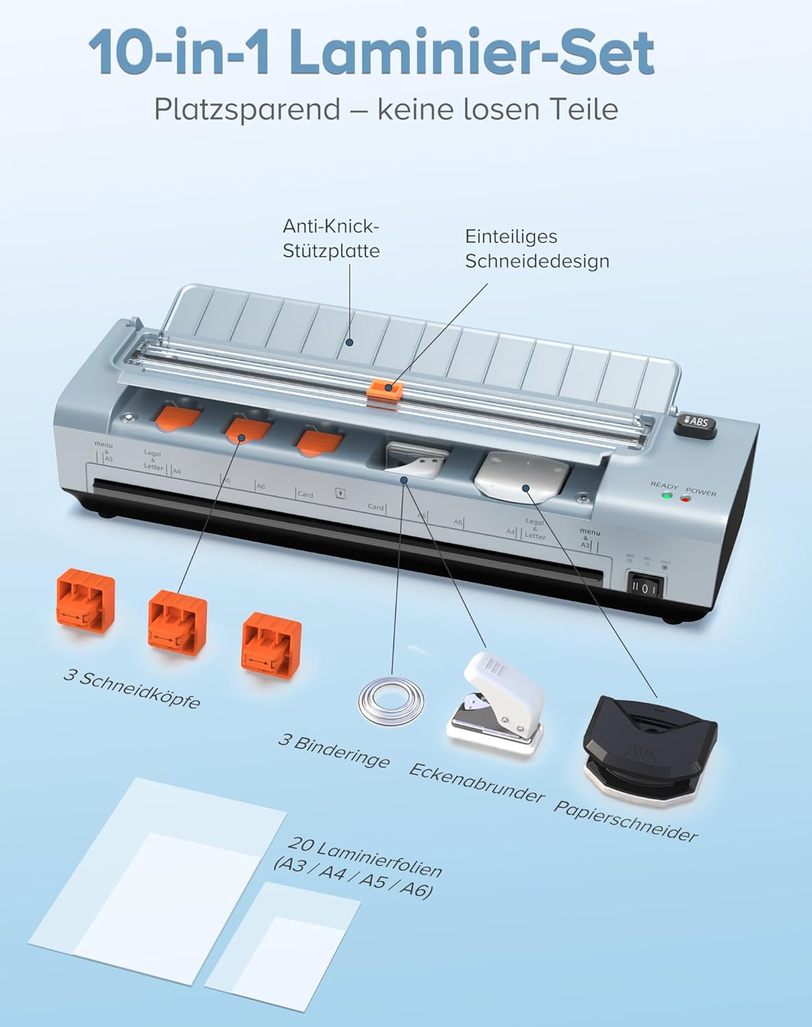 Thumbnail 1 de 13-Zoll A3/A4 Laminiergerät mit Heiß- & Kaltlaminierung, ABS Anti-Stau und 10-in-1 Funktionen (Blau)