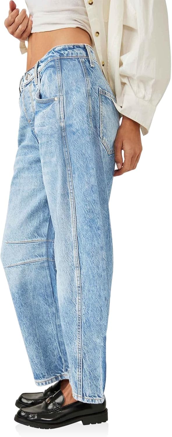 Thumbnail 3 de PLNOTME Women's Baggy Boyfriend Jeans Vintage Wide Leg Mid Rise Barrel Denim Ankle Pants