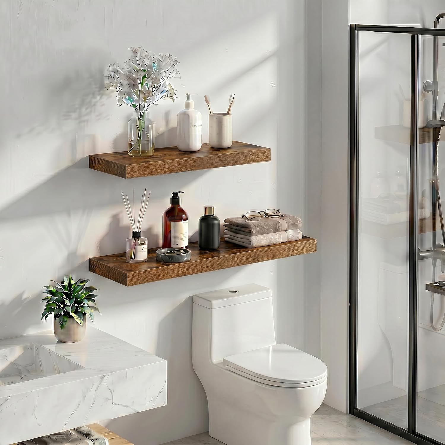Detalle 1 de Heimlove Floating Shelves for Wall, Set of 2, 24-Inch Rustic Brown