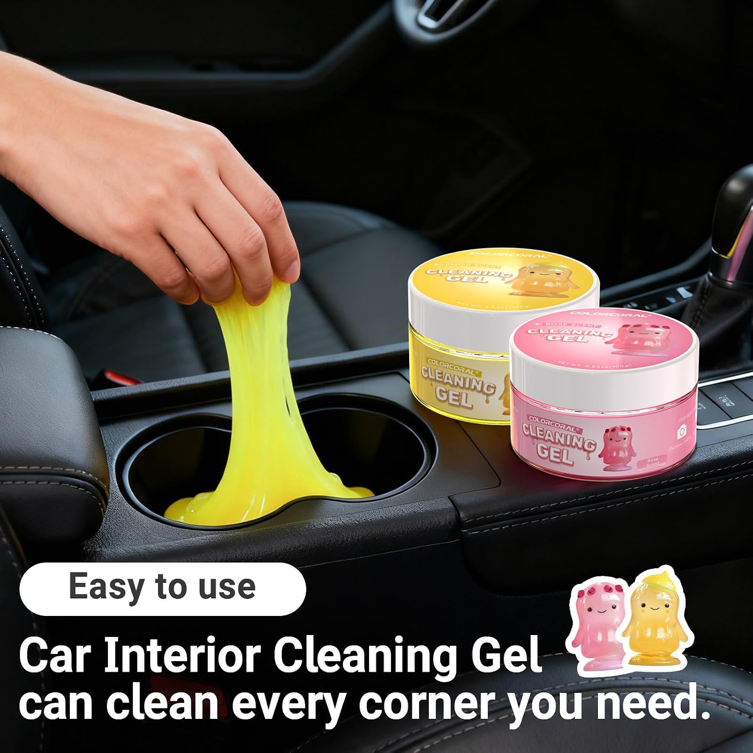 Detalle de ColorCoral Car Cleaning Gel 2 Pack (Reusable Lemon & Rose Scent) for Dust Remover Putty