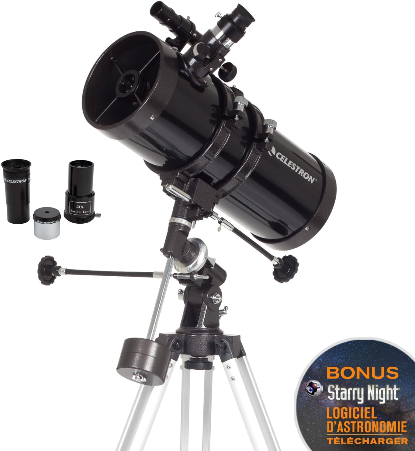 Detalle de Celestron PowerSeeker 127EQ Reflector: télescope d'entrée de gamme avec monture équatoriale et accessoires