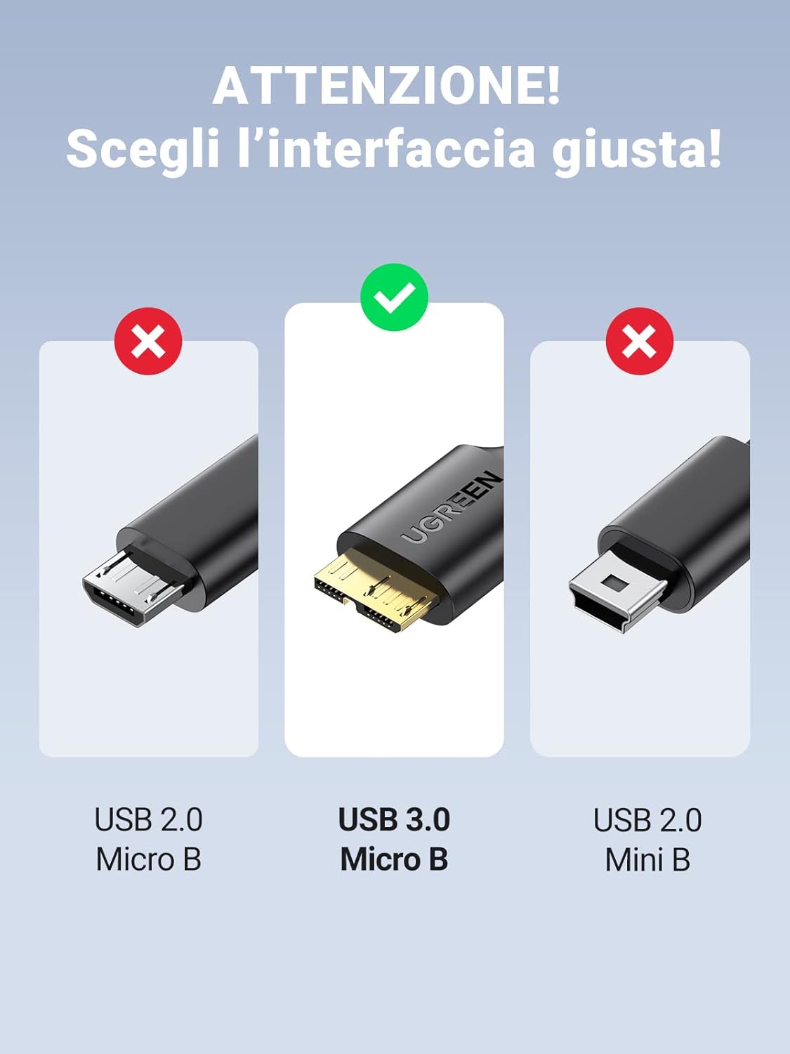 Thumbnail 1 de UGREEN Cavo Micro B a USB 3.0 A 5 Gbps per Disco Rigido Esterno e dispositivi con microUSB 3.0
