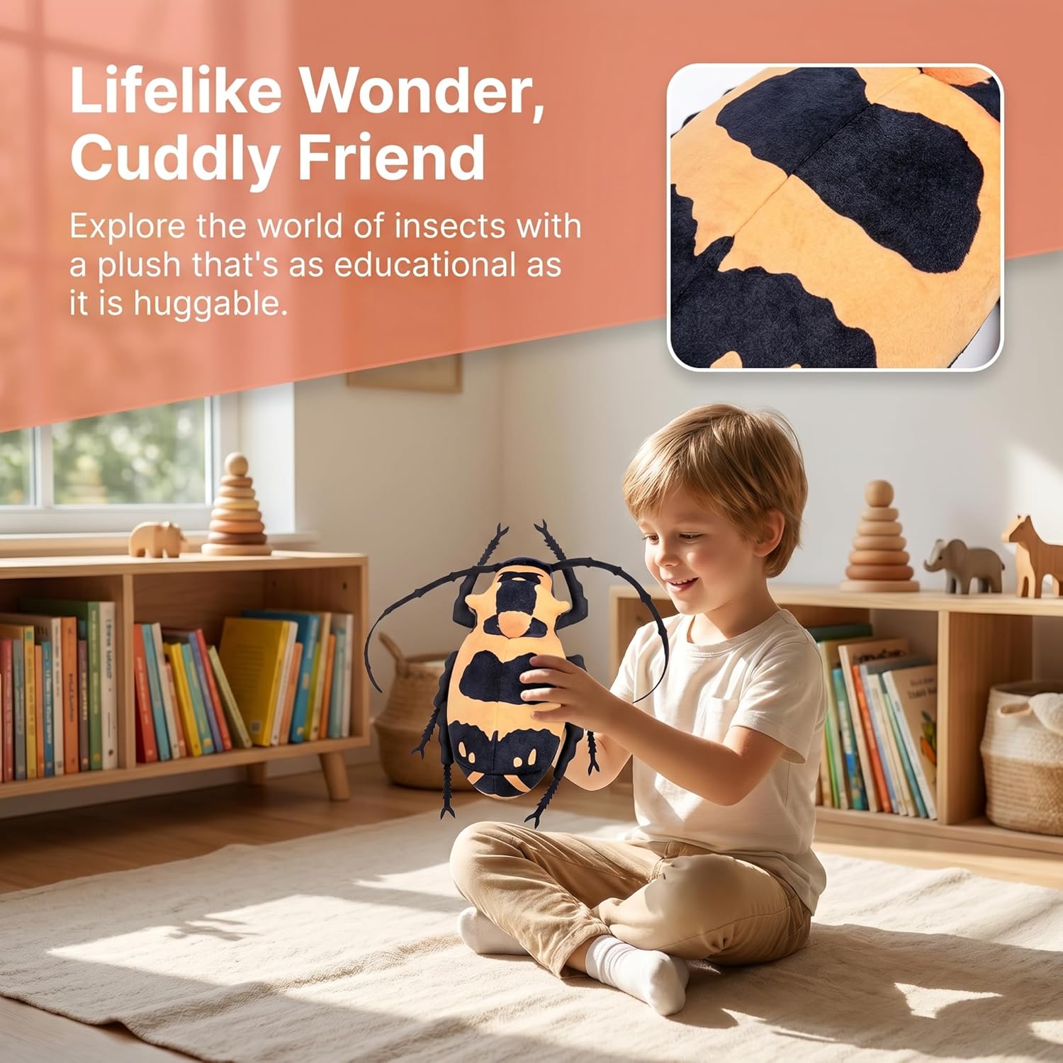 Detalle de Lilizzhoumax Longhorn Beetle Plush Toy 24cm – Realistic, Soft and Whimsical Orange
