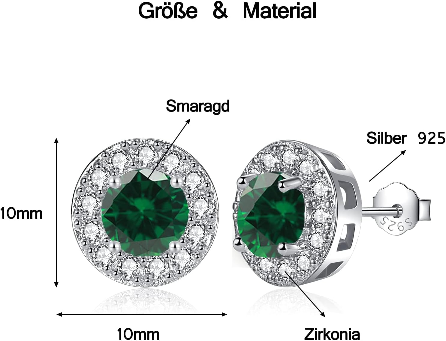 Thumbnail 1 de MASOP Ohrringe Silber 925 – runde Geburtsstein-Ohrringe mit Zirkonia, 10 mm