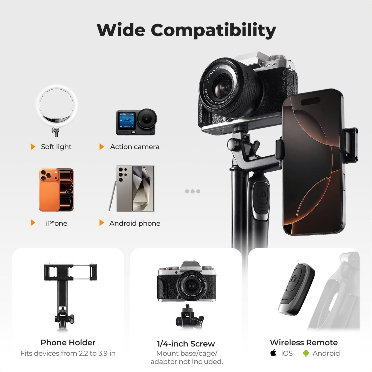 Thumbnail 6 de K&F CONCEPT 180cm Phone Tripod with 4-Leg Base and Wireless Remote (A702)