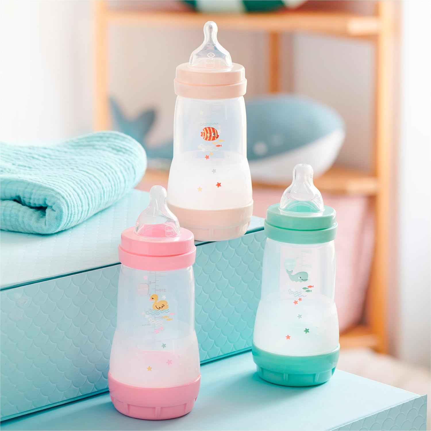 Detalle de MAM Biberons Easy Start Anti-Colique 320 ml (Lot de 2) – Menthe et Coton