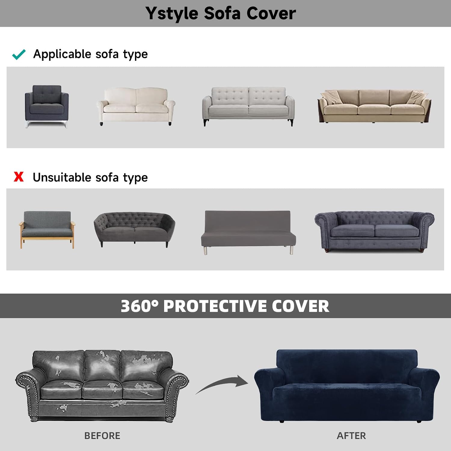 Thumbnail 6 de Ystyle Copridivano in velluto per 3 posti con braccioli, copripoltrona antigraffio per gatti – Blu scuro