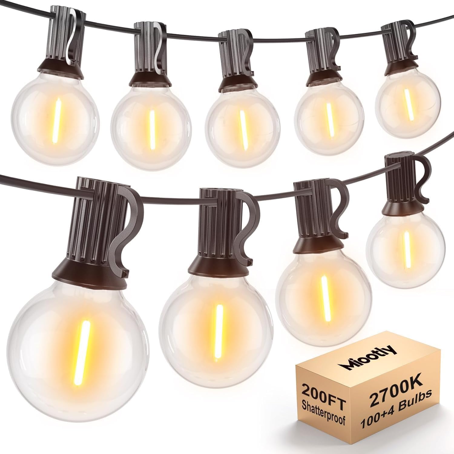 Detalle de Miootly Catena Luminosa da Esterno 60 m (200 ft) con 100+4 Lampadine G40, IP45, Bianco Caldo 2700K
