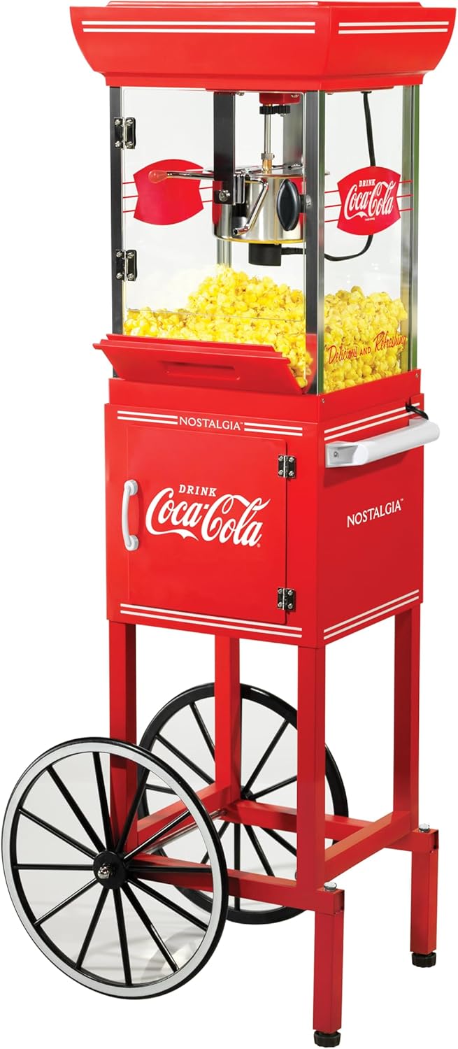 Thumbnail 1 de Nostalgia Coca-Cola Popcorn Maker Movie-Theater Style Cart (Red) with 2.5 Oz Kettle, 10-Cup Capacity