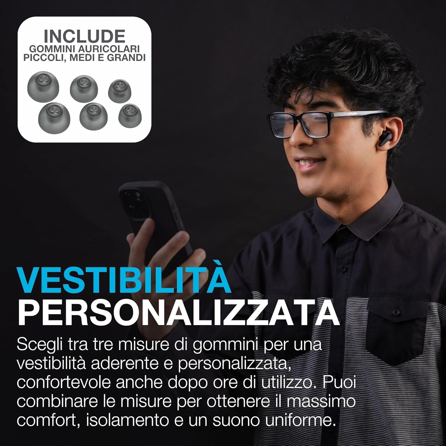 Thumbnail 1 de JLab Go Pods ANC — Auricolari Bluetooth con cancellazione attiva del rumore ibrida, IP55 e autonomia fino a 26 ore, Nero