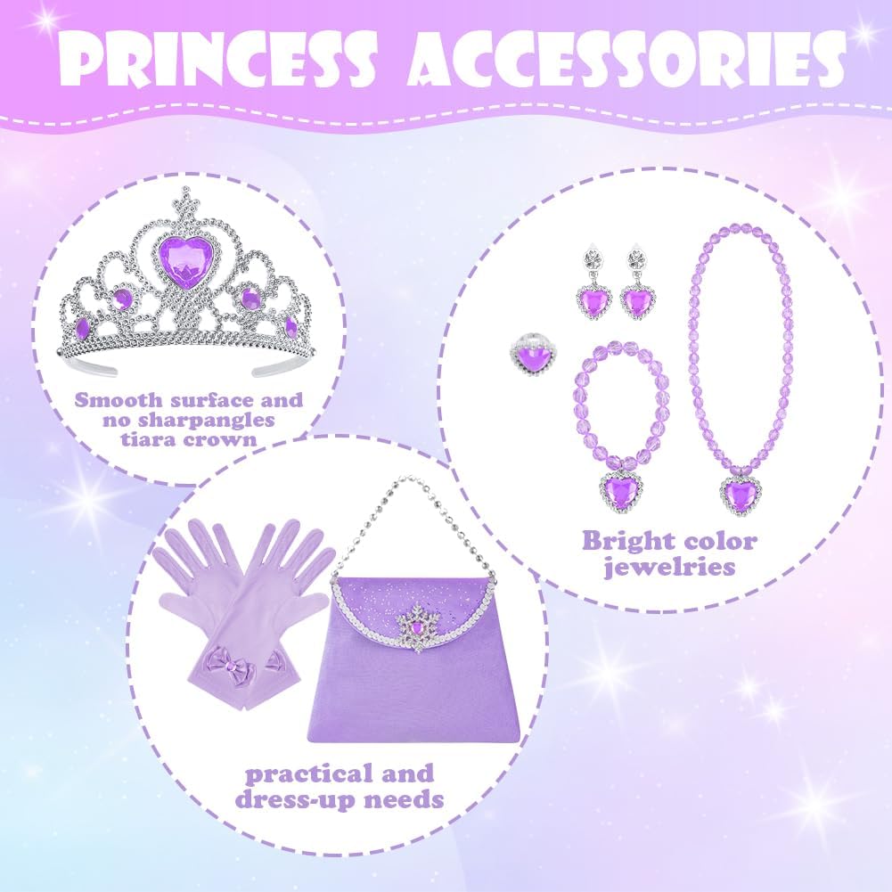 Thumbnail 4 de Vicloon Mantello da Principessa viola con paillettes (11 pezzi) + bacchetta, collana e accessori per feste e Halloween