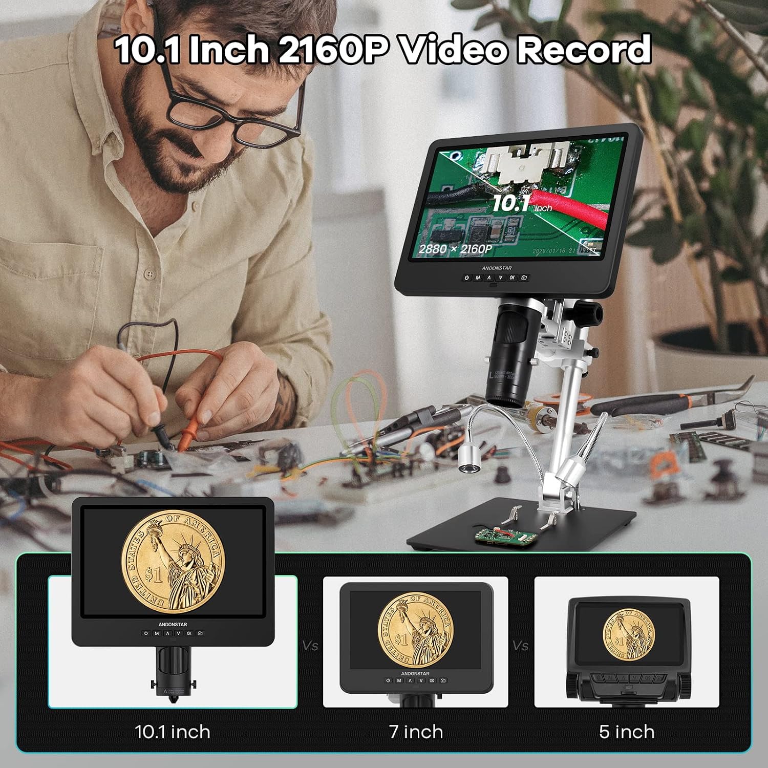 Thumbnail 2 de Andonstar AD249S-M 10.1-Inch HDMI Digital Microscope with 3 Lenses