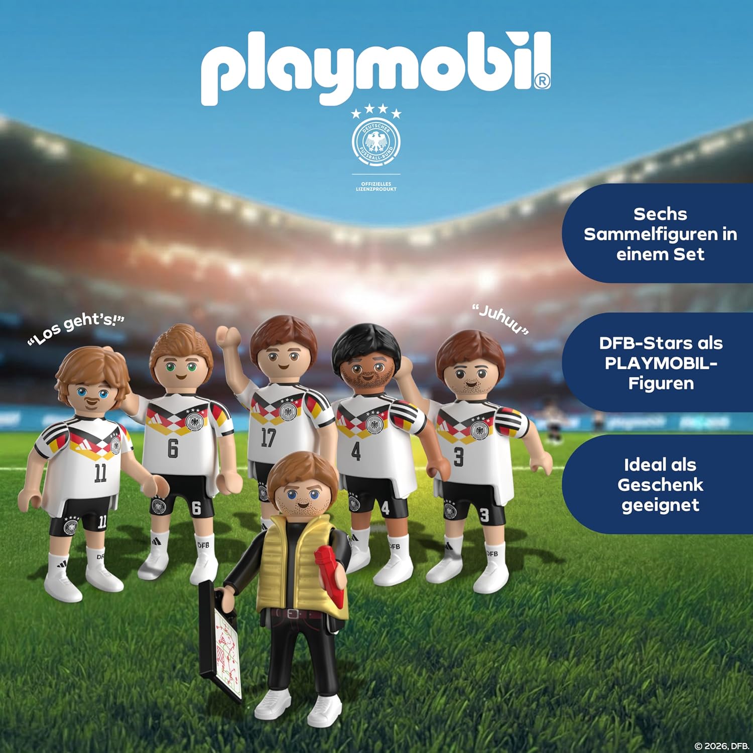 Detalle de PLAYMOBIL DFB WM Sammel Set 1 – Fußball-WM mit Julian Nagelsmann, Florian Wirtz, Joshua Kimmich, Jonathan Tah, Nick Woltemade, Waldemar Anton und Trainer (210449)