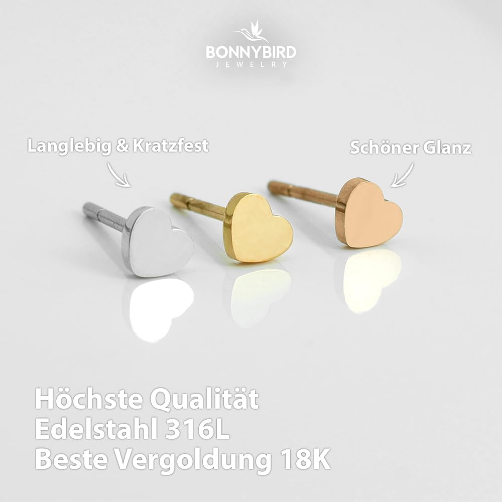 Thumbnail 1 de BONNYBIRD Herz-Ohrringe aus Edelstahl – hypoallergen, wasserfest, in Rosegold, Silber oder Gold matt