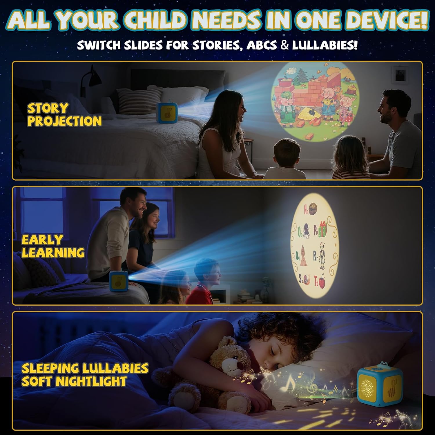 Detalle de Neikko GL01043 Kids Story Projector with Learning Cards, Music & Starry Light