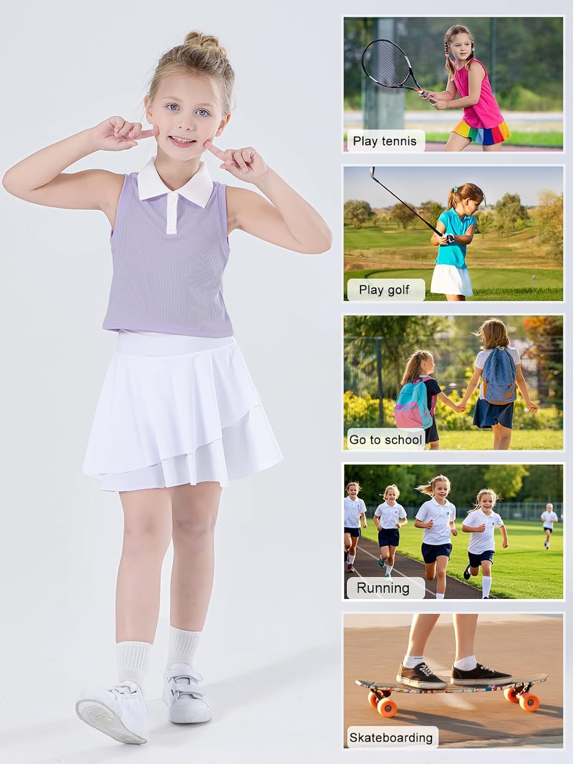 Detalle 2 de Bezioner Girls Polo Sleeveless Tennis T-Shirts: Classic Collared Golf Tank Tops for Gym, Running and Play
