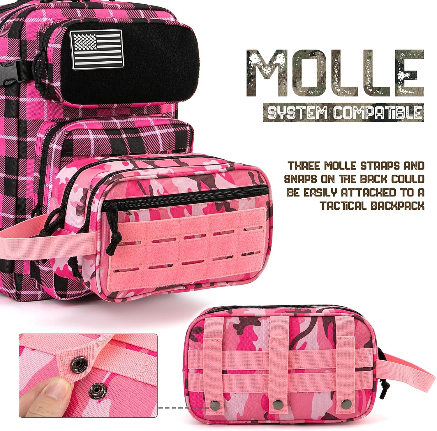 Detalle 1 de QT&QY Sac de toilette tactique pour homme (26 x 11 x 15 cm) avec poches MOLLE