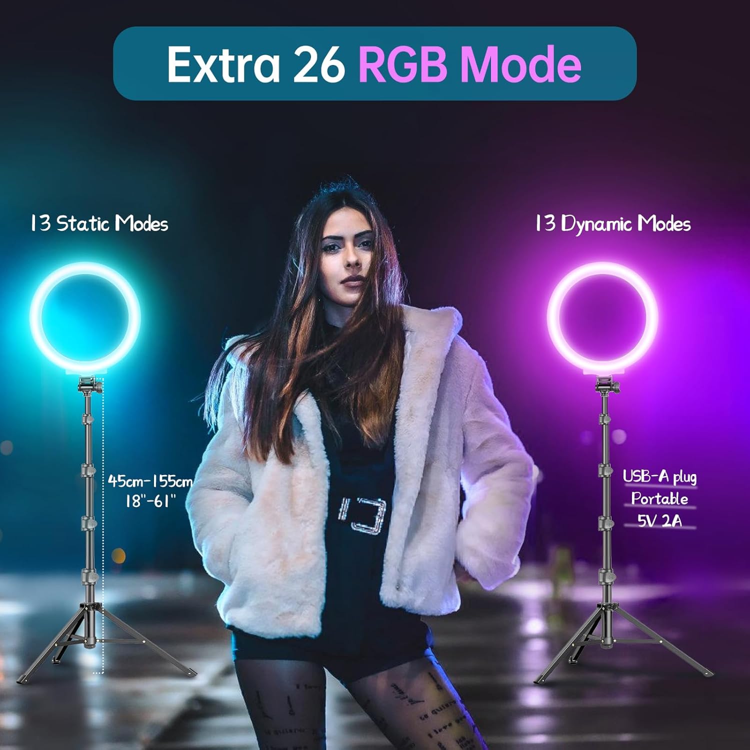 Detalle de MICCYE 10'' Aro de luz RGB con trípode 180 cm