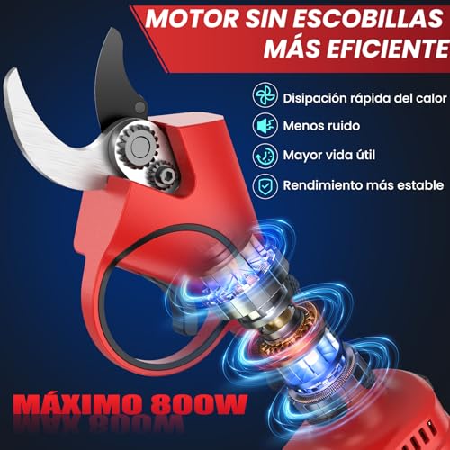 Thumbnail 2 de Tijeras de Podar Eléctricas, 40mm Tijeras de Podar Bateria Hoja SK7, Potentes 800W Motor Sin Escobillas, 2 Baterías 2000mAh 21V, 6-8H de Autonomía, Ligera y Mano Única, para Árboles Frutales,Viñas