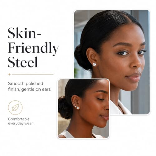 Thumbnail 4 de FriBasics Small Silver Stud Earrings for Women – CZ Set for Ear Stacking and Piercings