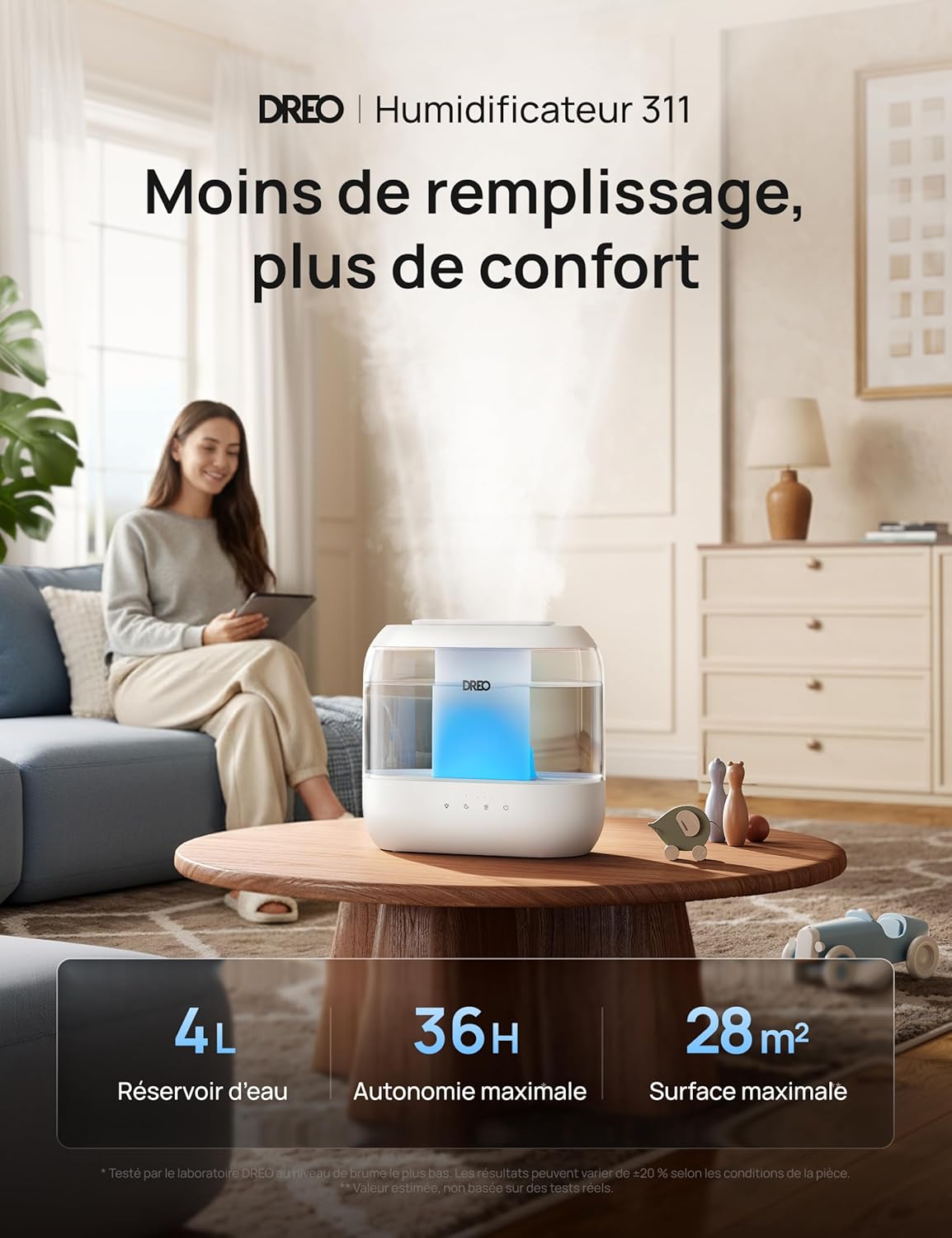 Detalle de Dreo humidificateur à vapeur froide 4L pour chambre, diffuseur d’huiles et veilleuse (jusqu’à 32 h)