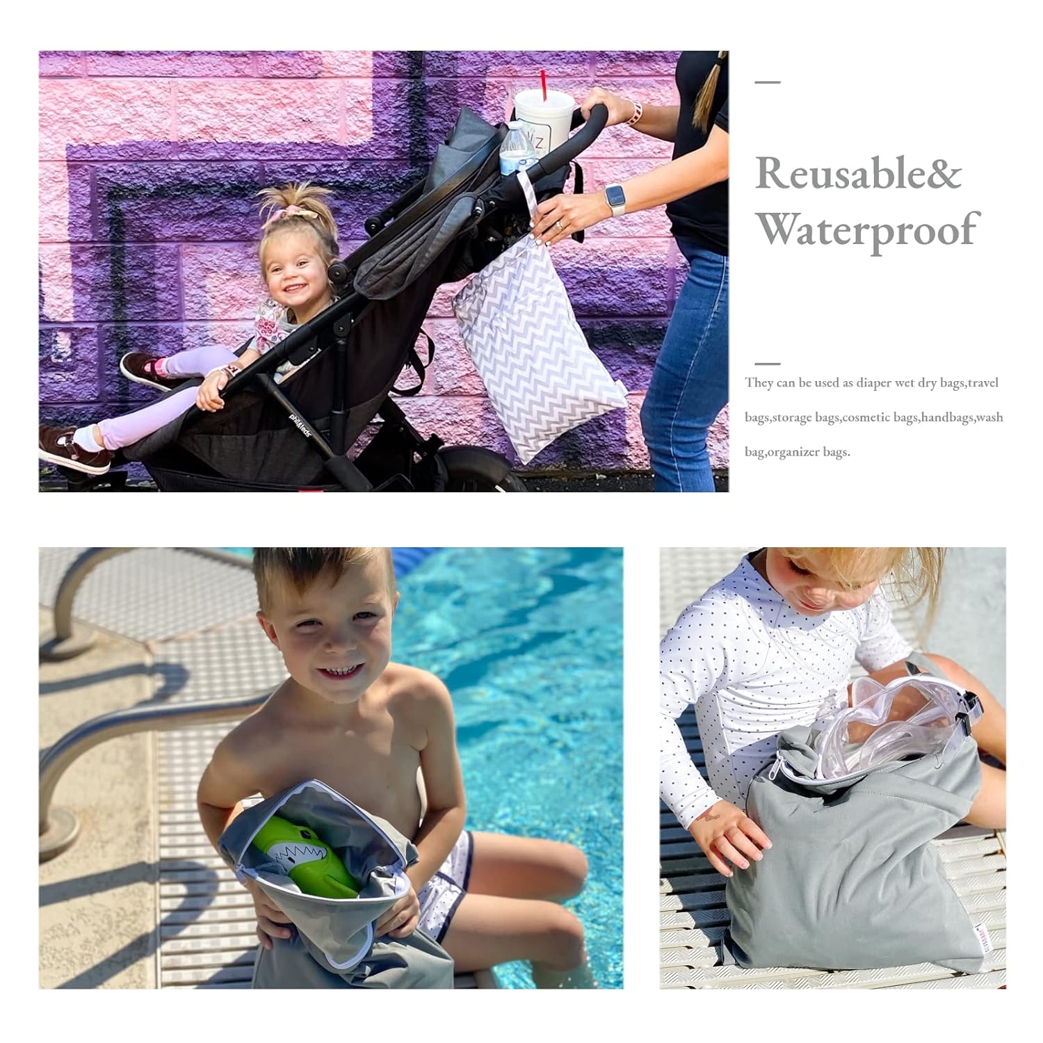 Thumbnail 6 de ALVA ALVABABY 2-Pack Waterproof Cloth Diaper Wet & Dry Bags with Two Zippered Pockets