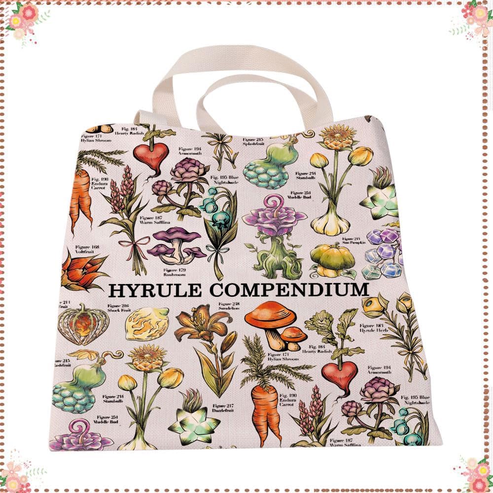 Detalle de PXTIDY Hyrule Compendium Flower Tote Bag – Cartoon Video Game Gift Korok Shopping Bag