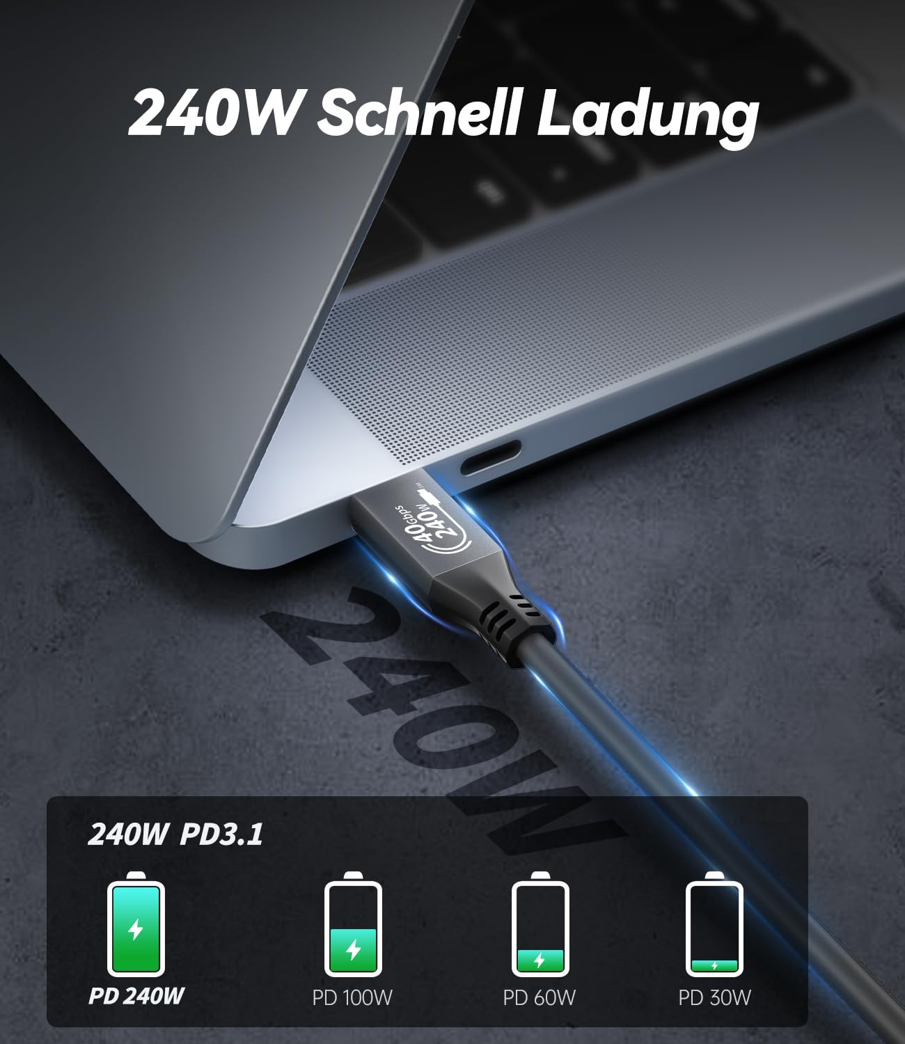Thumbnail 2 de AGFINEST USB4 Kabel 240W – Thunderbolt 4 kompatibel, 8K/4K Video, PD 3.1 140–240W, 1 m