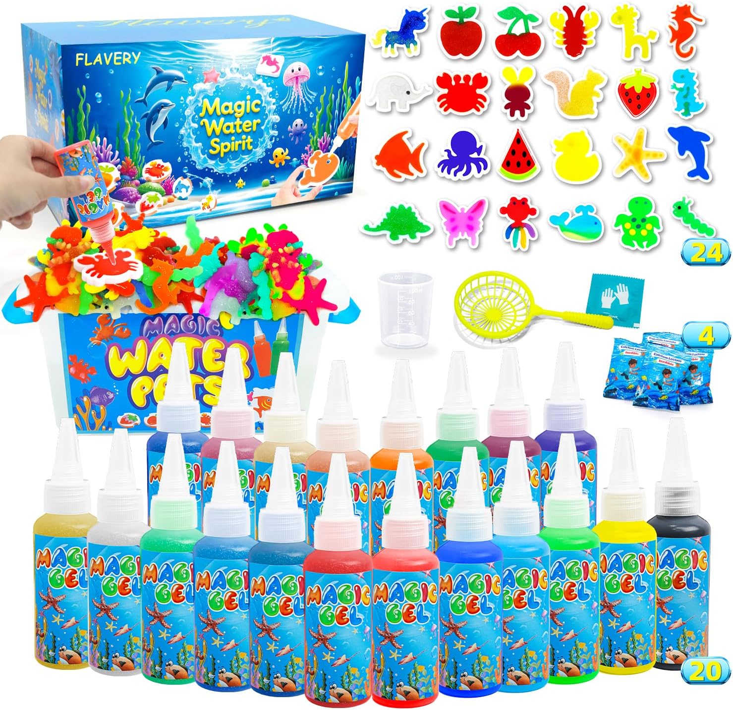 Detalle de Flavery Magic Water Elf Kit squishy maker set with 20 magic gels and 24 shape moulds