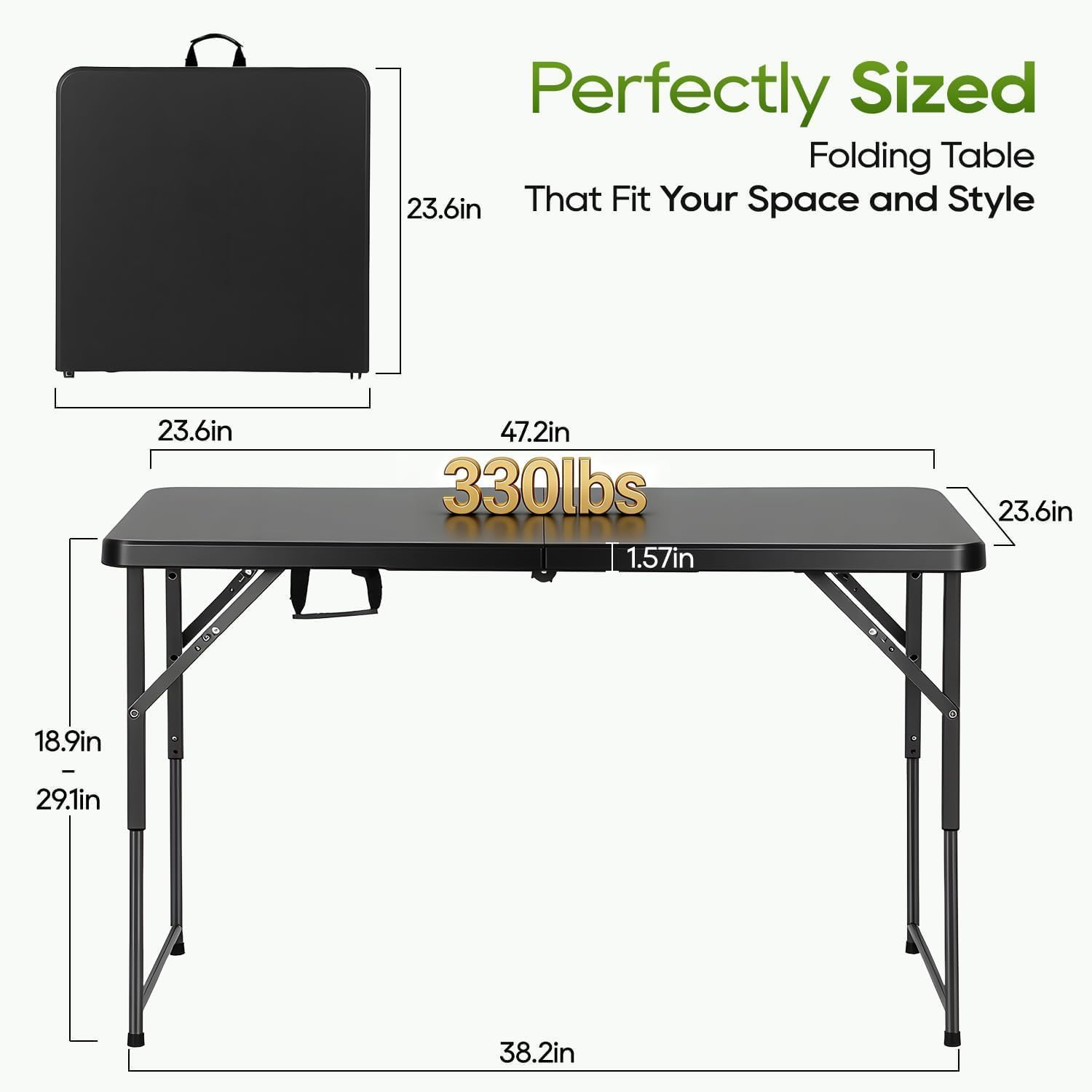 Detalle de FDW 4FT Folding Table, Black Plastic Picnic Table with Carry Handle