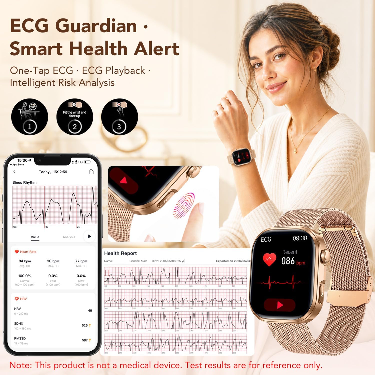 Detalle 2 de ECG HRV Smart Watch for Women – 1.88" TFT Display, 130+ Sports Modes, IP67
