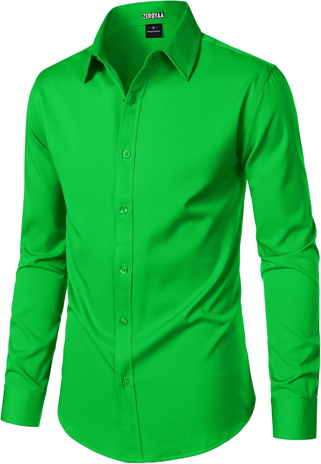 Detalle de ZEROYAA Men's Wrinkle-Resistant Long-Sleeve Dress Shirt, Stretch Modern Slim Fit