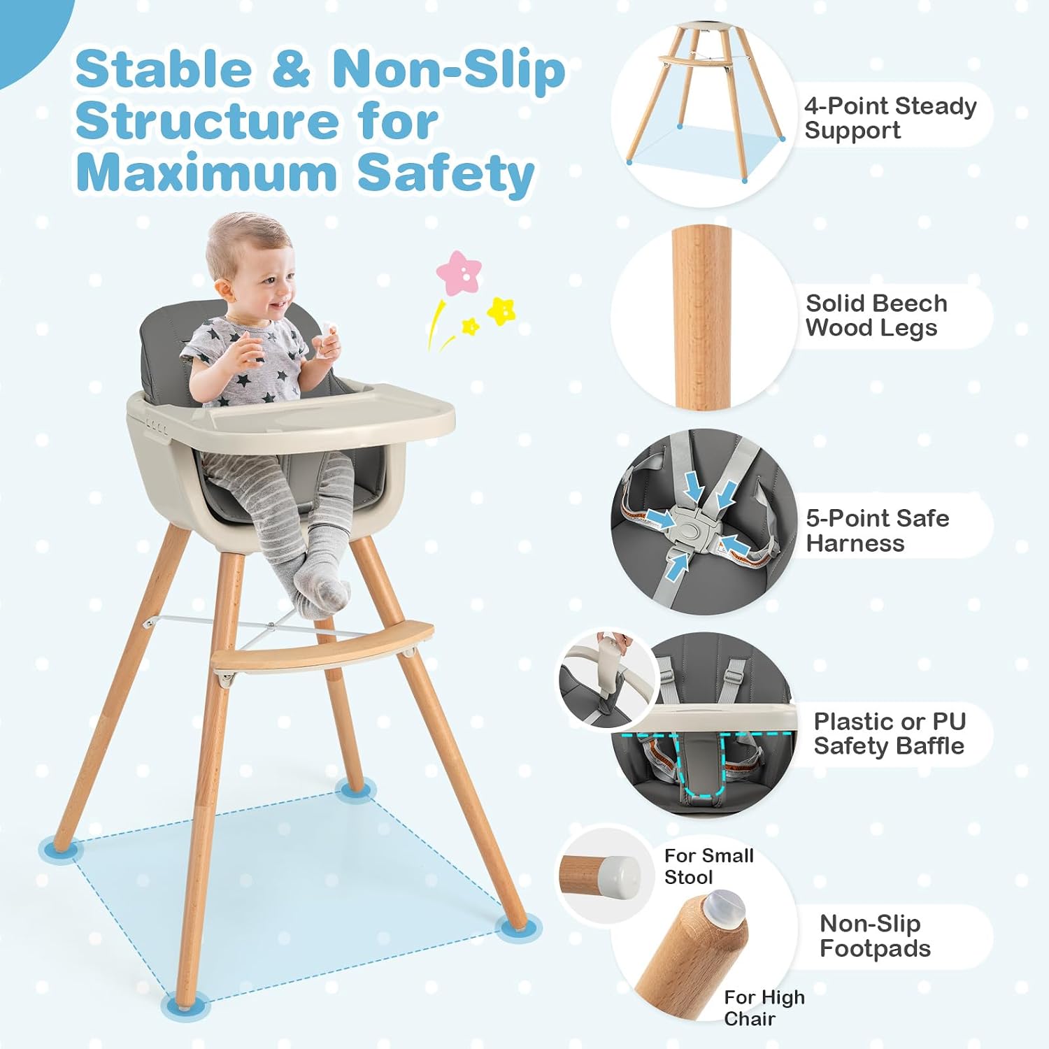 Thumbnail 3 de HONEY JOY 6-in-1 Convertible Baby High Chair with Removable Tray, Dark Gray