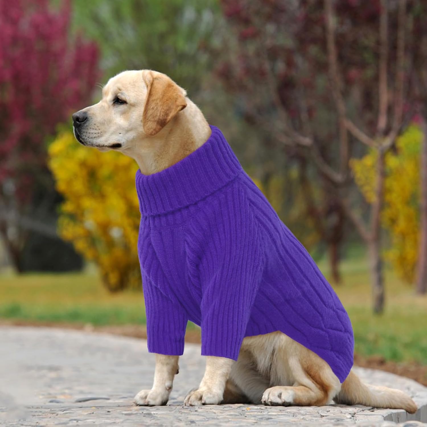 Thumbnail 5 de OUOBOB XL Dog Jumpers with Turtleneck Knitwear – Warm Purple Winter Jumper for Extra Large Dogs