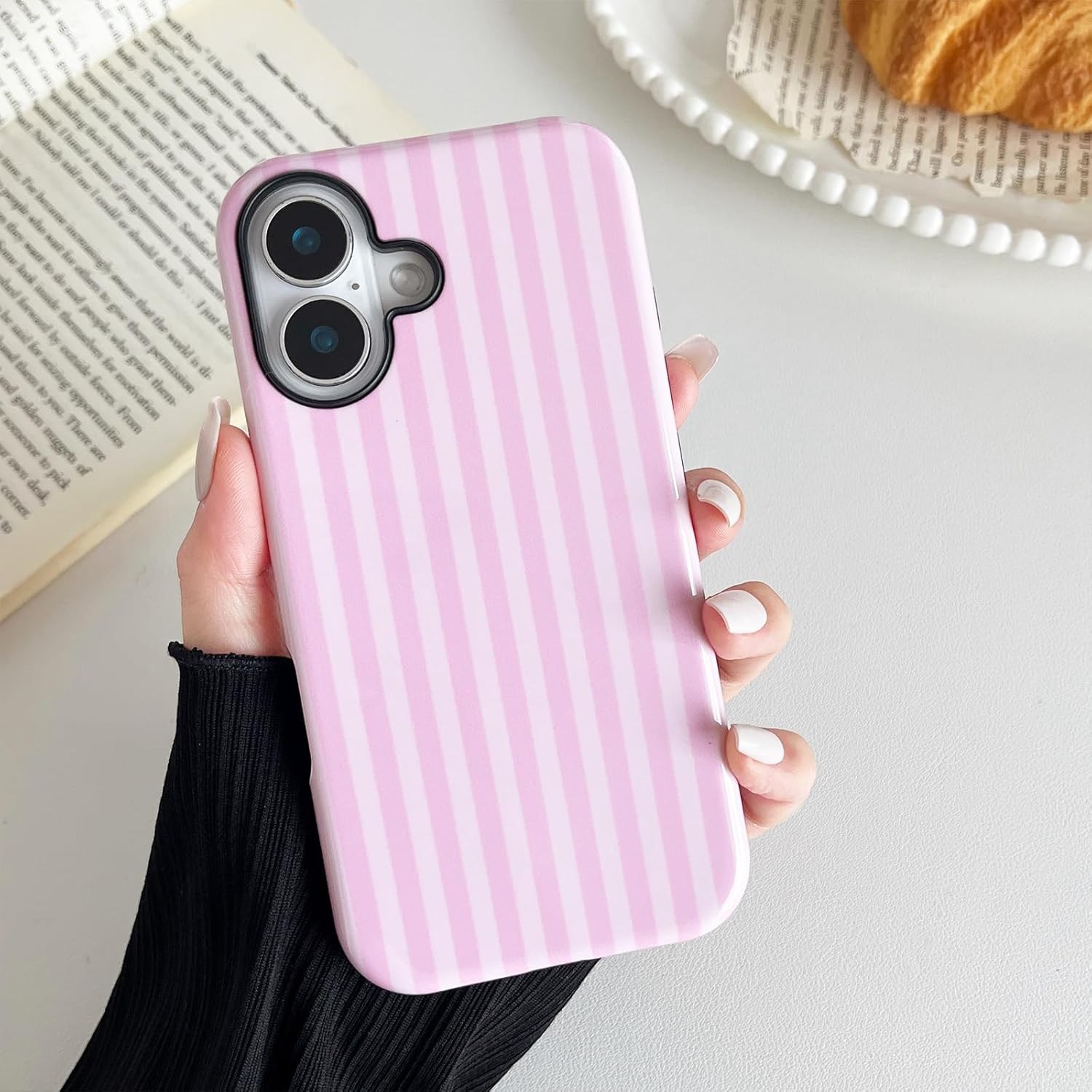Thumbnail 2 de CHEDEMK Compatible iPhone 17 Case (6.3") – Pink Striped Shockproof TPU + Hard PC Cover