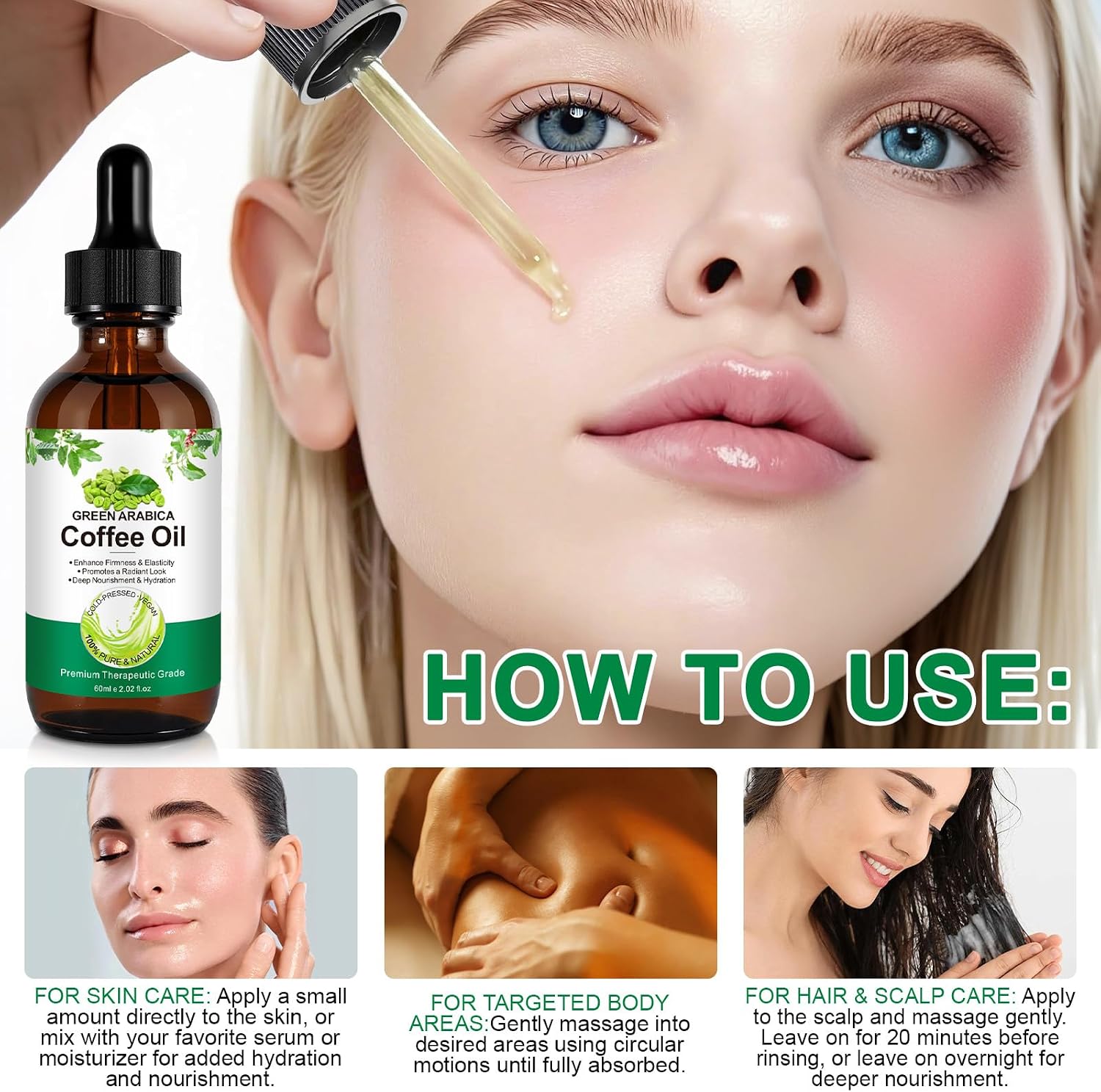 Detalle de Olio di caffè contro le rughe 60 ml – Spremuto a freddo, puro e naturale per viso e corpo