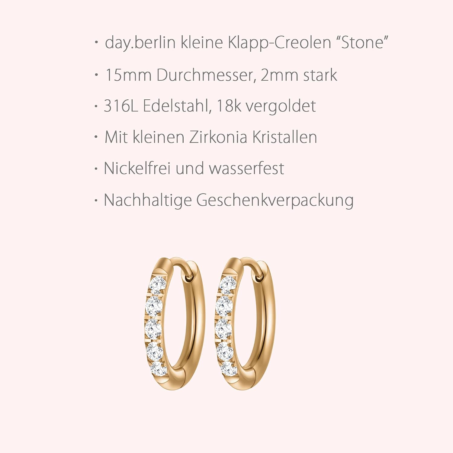 Detalle 2 de day.berlin Stone 18k vergoldete Creolen 15 mm đź’Ť