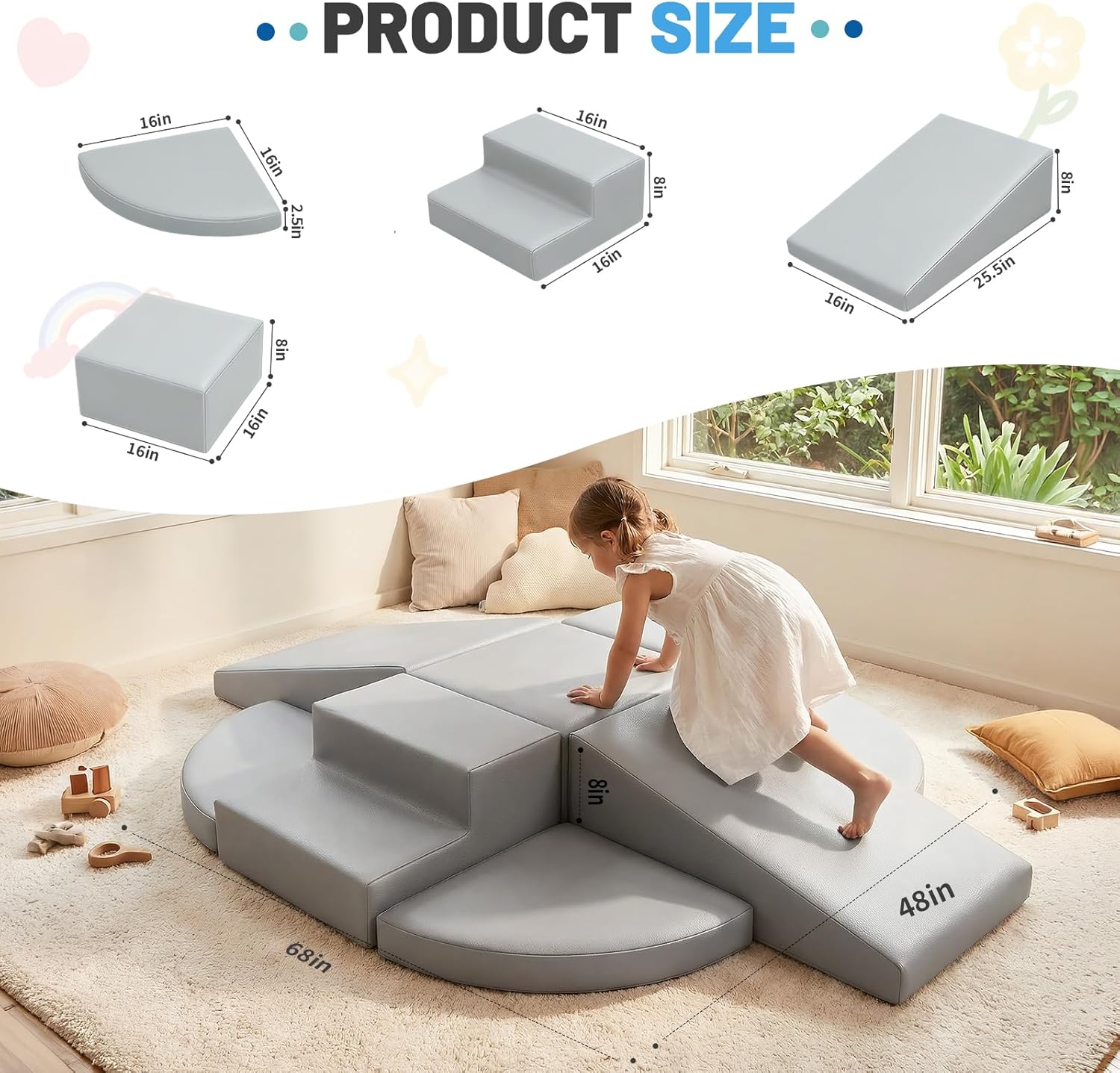 Thumbnail 1 de JungleDove Indoor Soft Play Set for Toddlers – 9-Piece Foam Climbing Blocks (Mouse Gray)