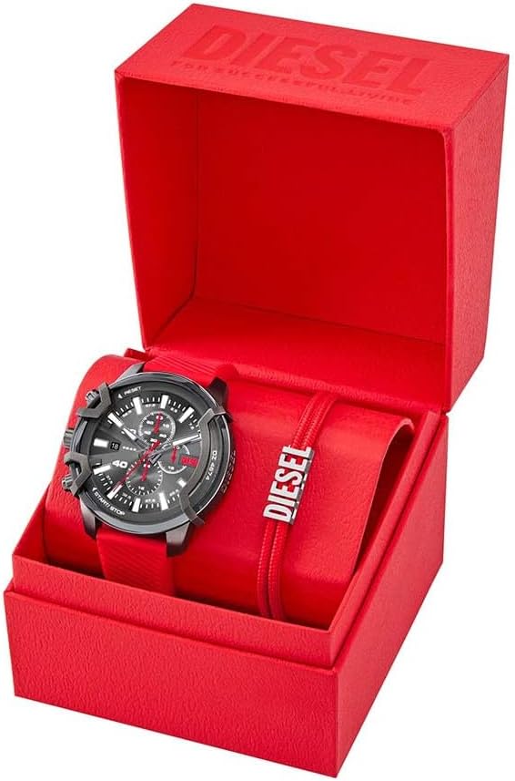 Detalle de Diesel Griffed Watch for Men — Édition robuste au chronographe et bracelet rouge