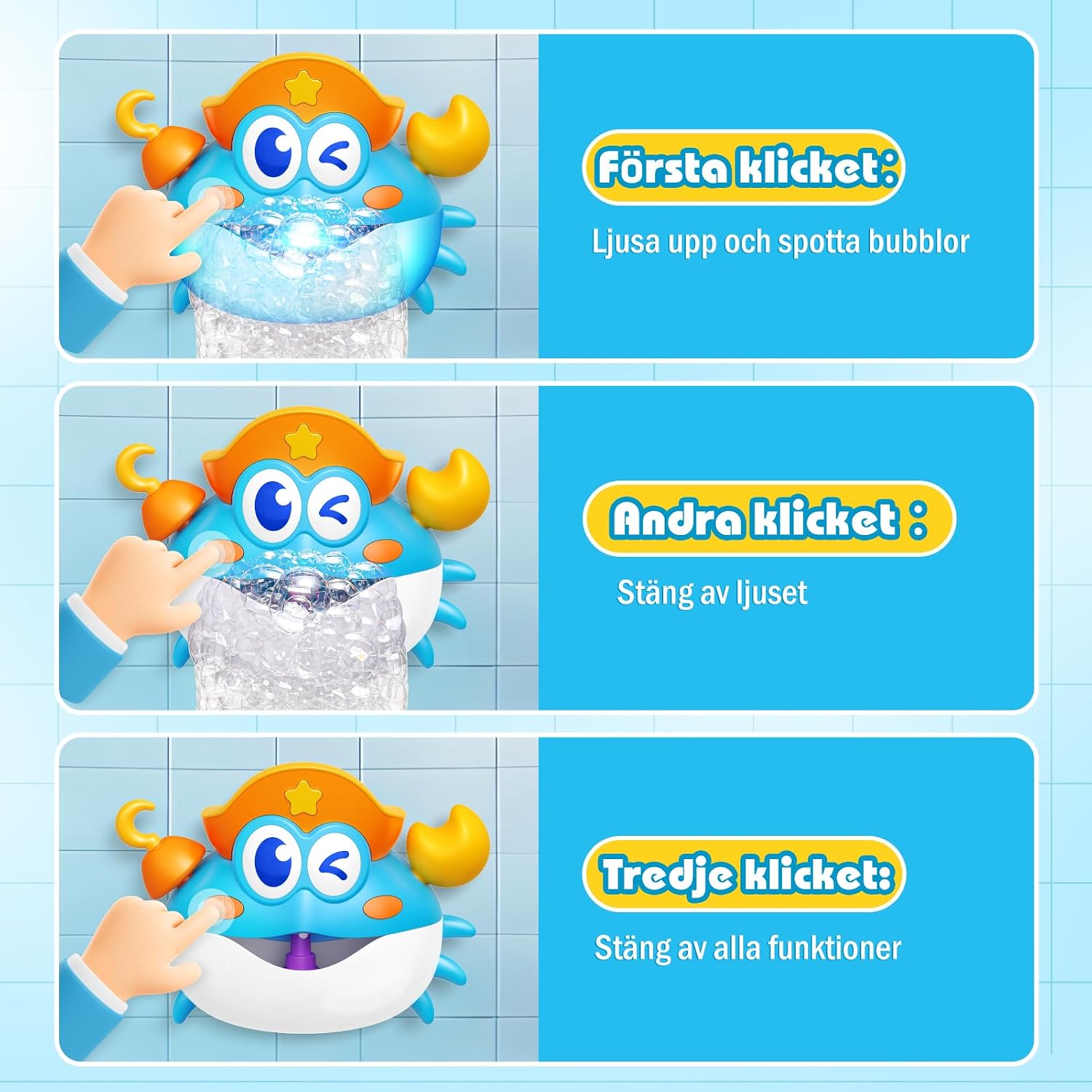 Thumbnail 6 de iKidiki bubbelkrabba för badkar med LED-ljus och bubblor
