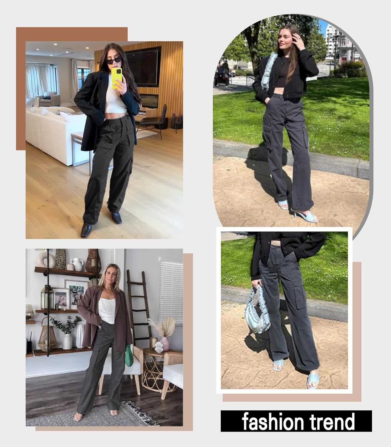 Detalle de Dordanity Y2K Cargohose für Damen – Baggy High Waist mit 6 Taschen aus Baumwollmischung