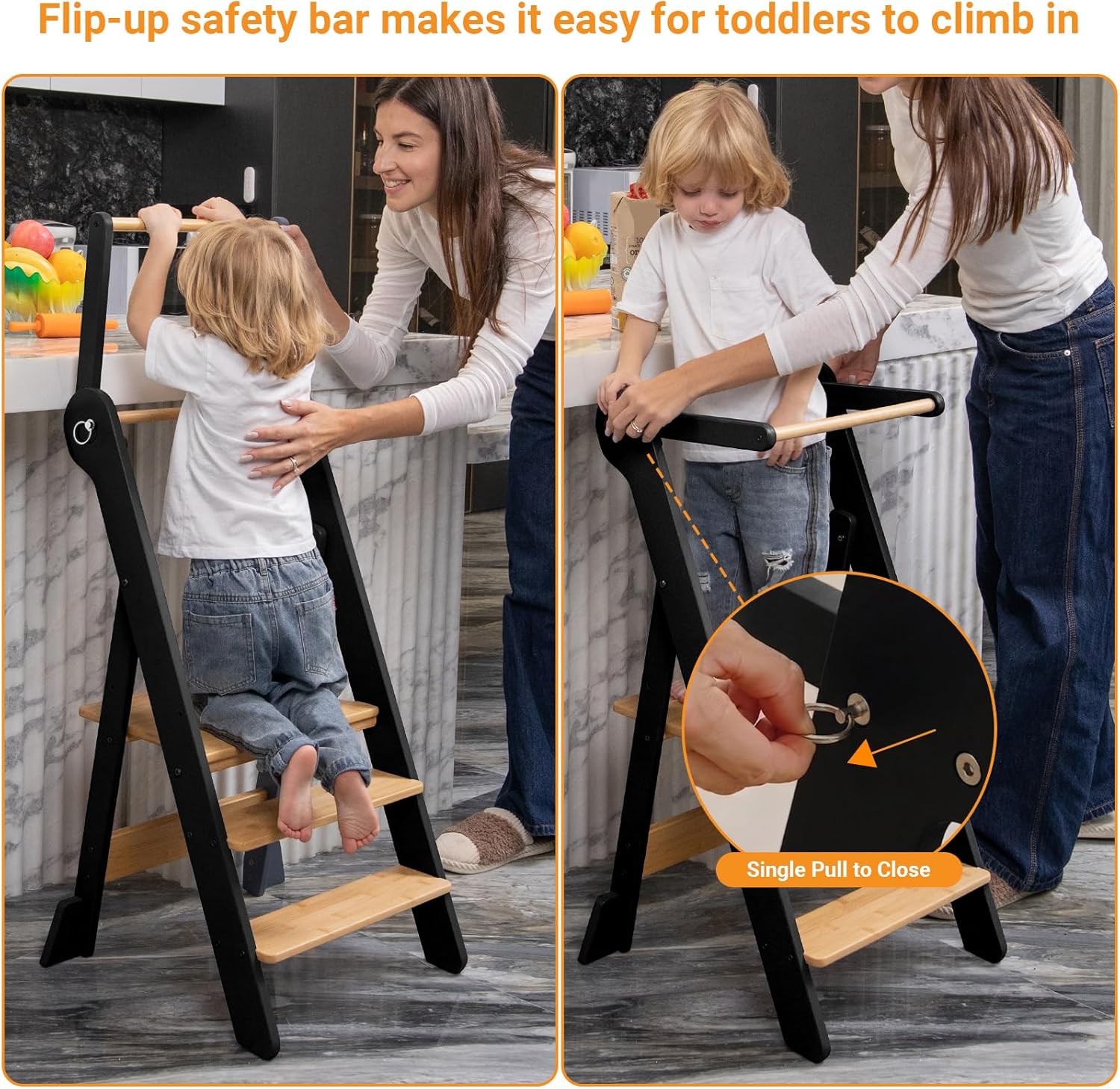 Thumbnail 6 de COSYLAND Foldable Toddler Standing Tower with Adjustable Height and Safety Net, Ages 18 Months–6 Years
