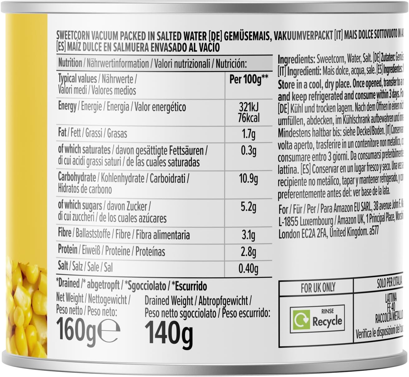Thumbnail 1 de By Amazon Sweet Corn 3x160g: mais dolce in multipack per piatti veloci e vegetariani