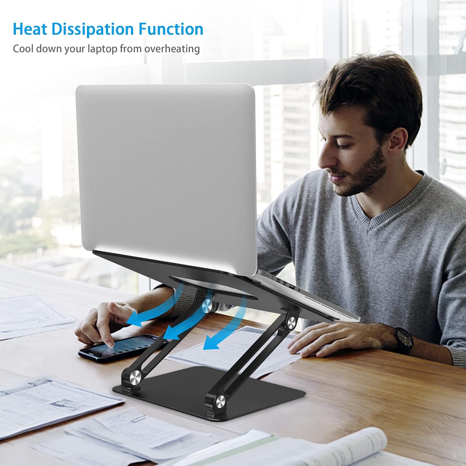 Detalle de BoYata Laptop-Ständer mit verstellbarem Winkel und Heat-Vent – Aluminium, kompatibel mit 10–17 Zoll Notebooks