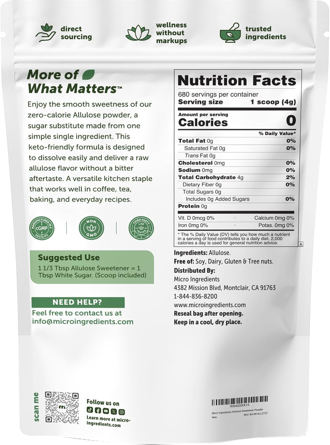 Detalle 2 de Micro Ingredients Allulose Sweetener, 6 lb Zero-Calorie Plant-Based Sugar Alternative