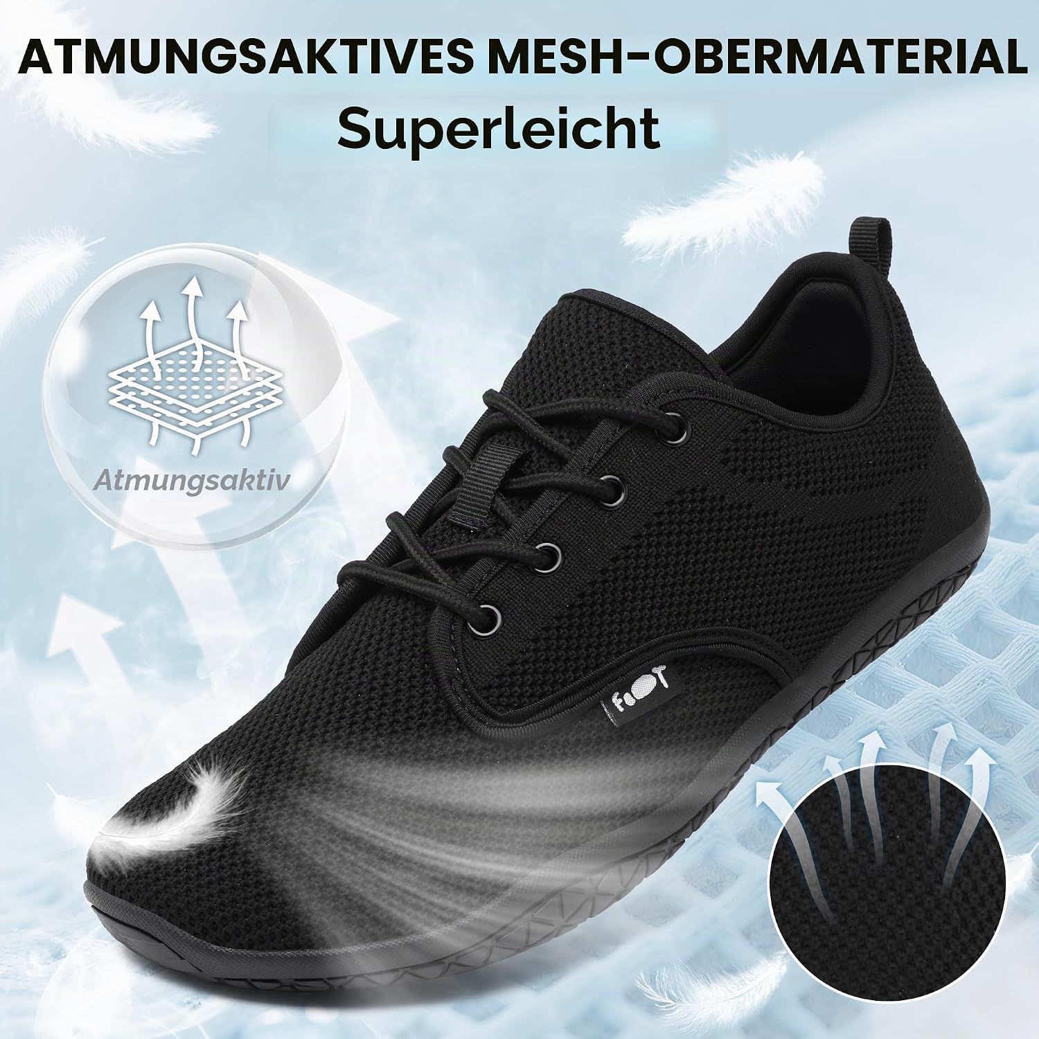 Detalle de Geweo Unisex Barfußschuhe Sommer – Zero-Drop, breite Zehenbox, atmungsaktiv