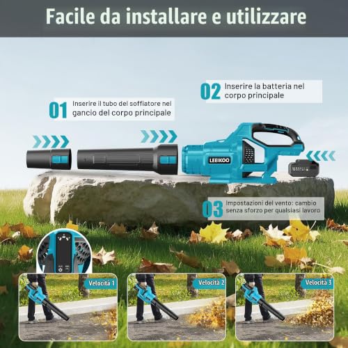 Detalle de LEEIKOO 21V Soffiatore a Batteria con 2 Batterie 4,0Ah – Set completo